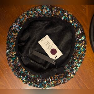 SIBI Multicolor Sequin French Beret Adj. Silk Lined Made By Hand W Hatbox NWT